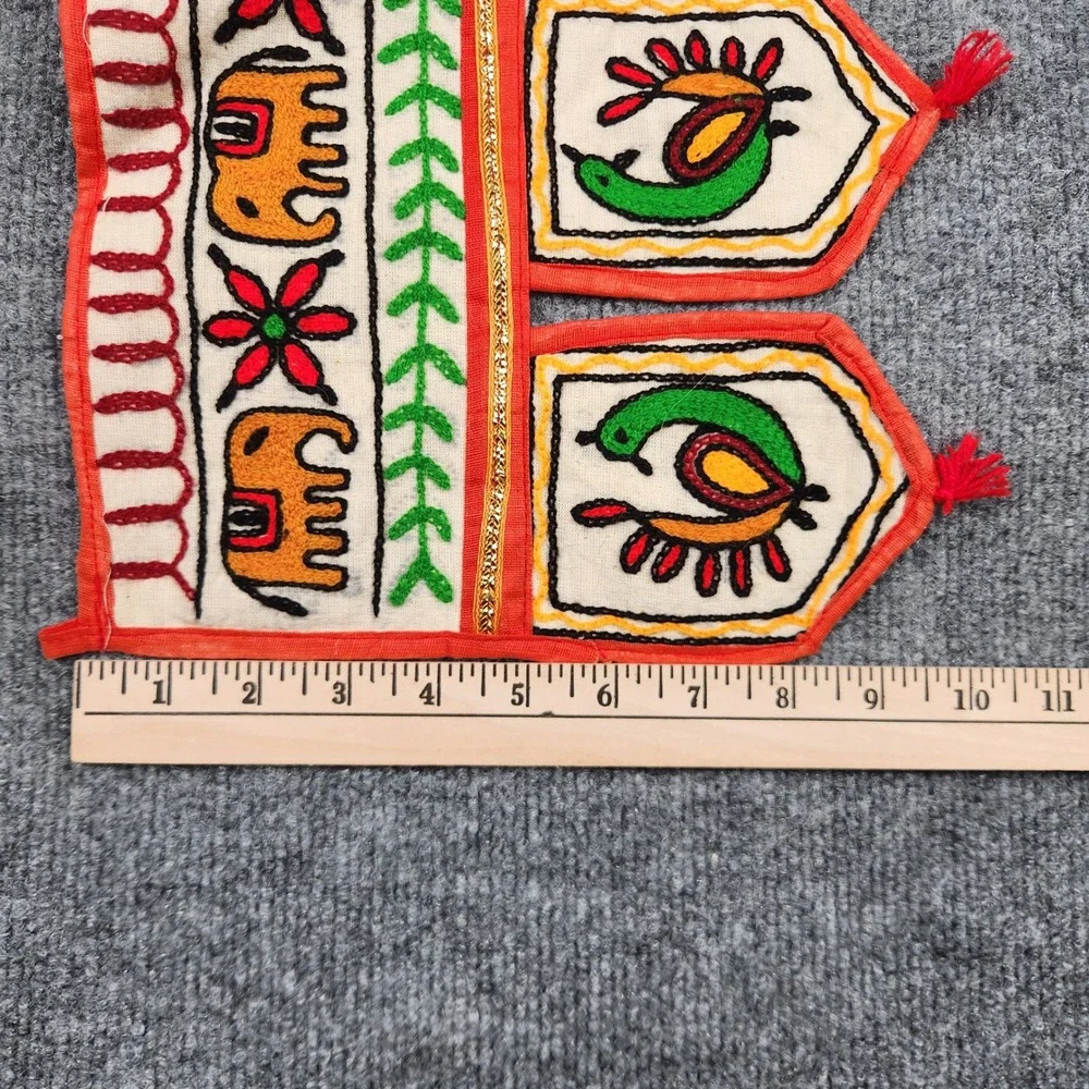 Vintage Indian Toran Hand Embroidered Ganesha Elephant Peacock Door Hanging 36in